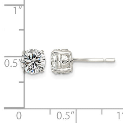 Sterling Silver Polished 6mm Round CZ Heart Basket Set Stud Earrings