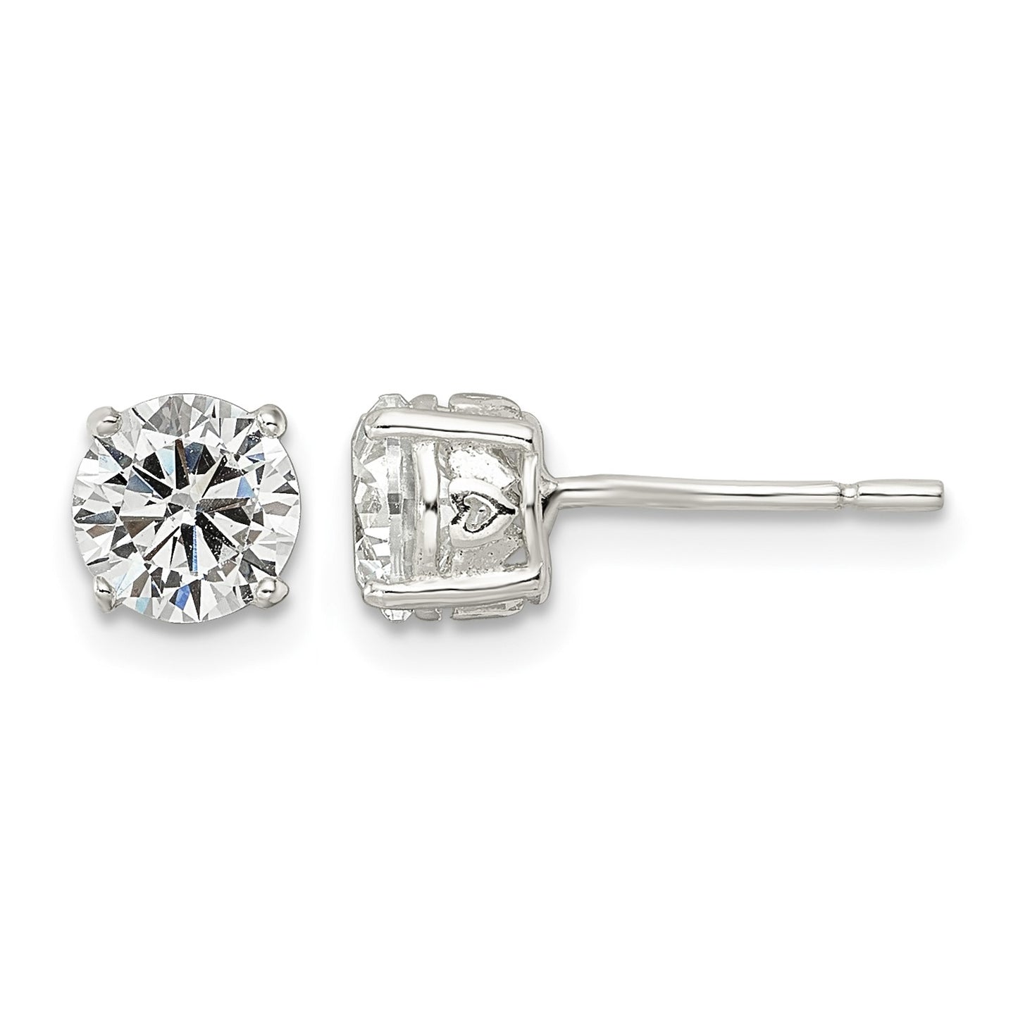 Sterling Silver Polished 6mm Round CZ Heart Basket Set Stud Earrings