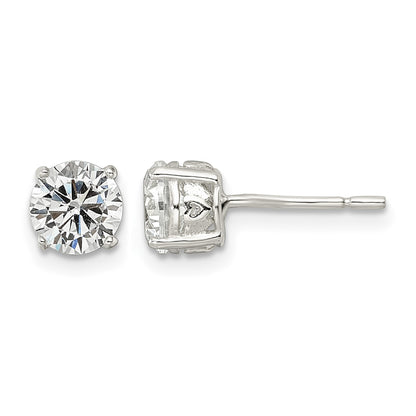 Sterling Silver Polished 6mm Round CZ Heart Basket Set Stud Earrings
