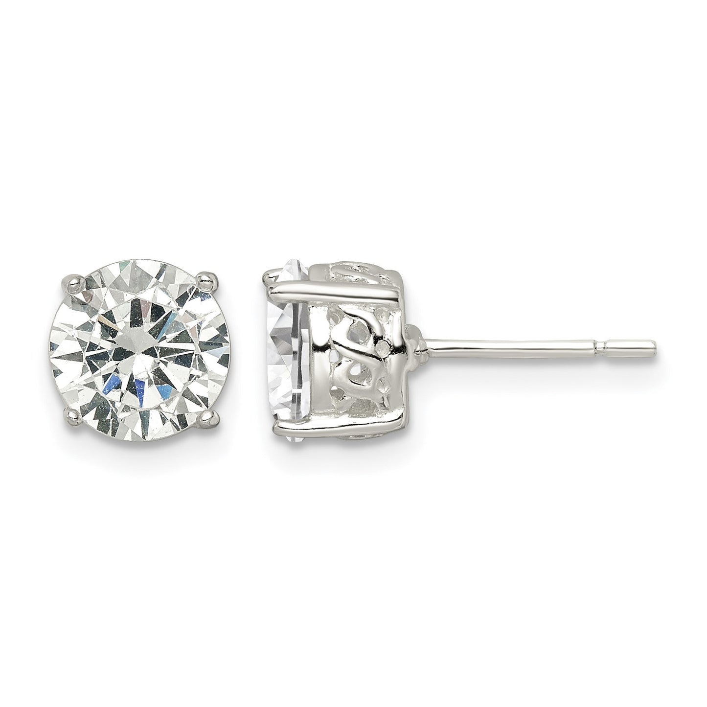 Sterling Silver Polished 8mm Round CZ Infinity Basket Set Stud Earrings