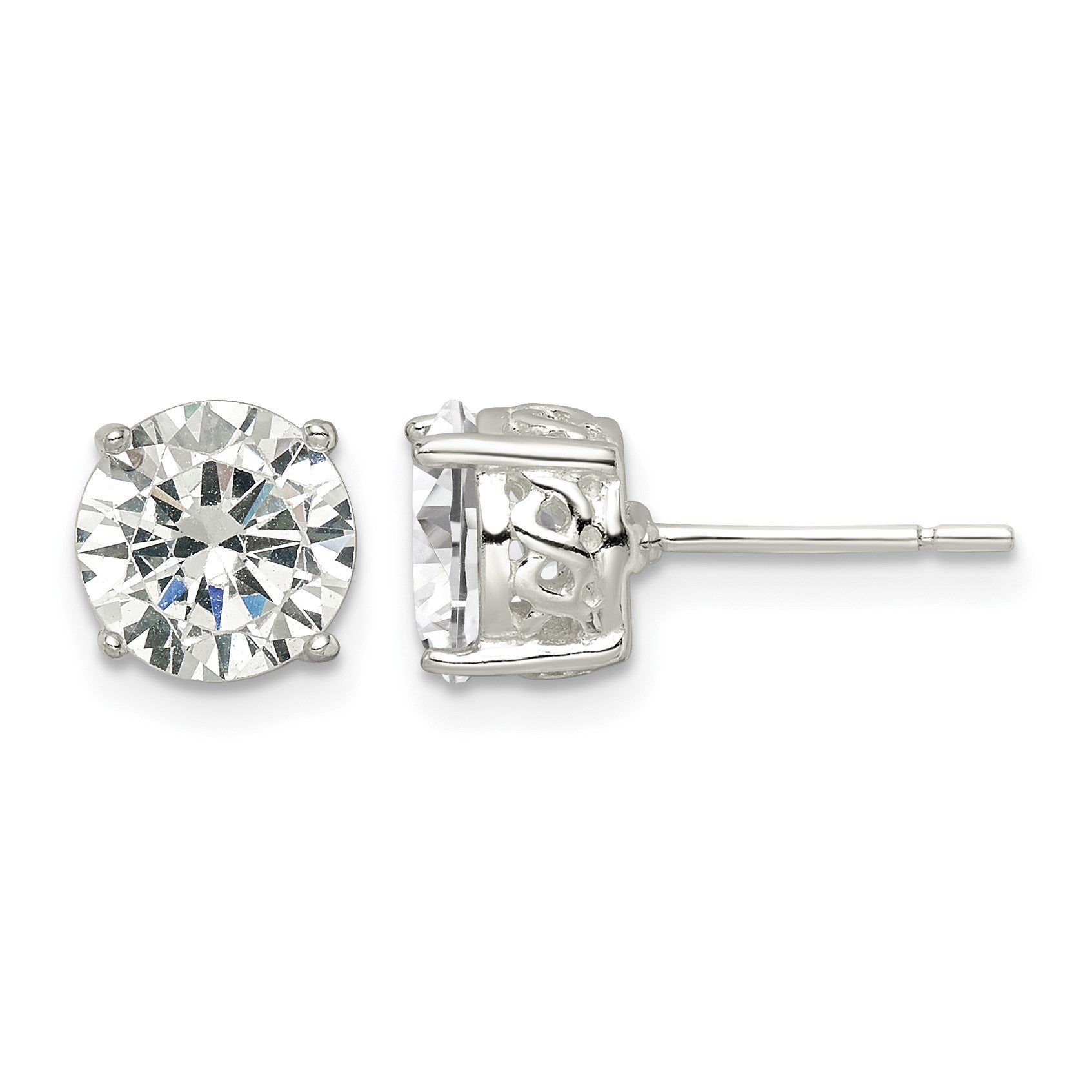Sterling Silver Polished 8mm Round CZ Infinity Basket Set Stud Earrings