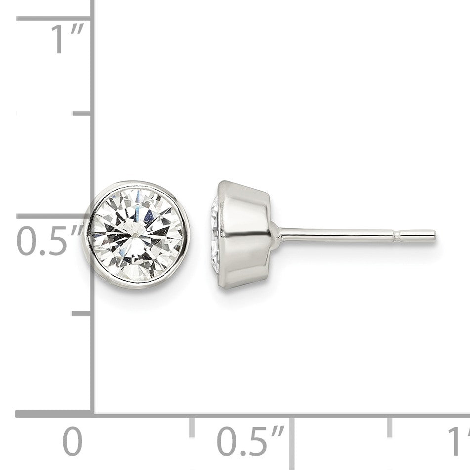 Sterling Silver Polished 6mm Round CZ Bezel Set Stud Earrings