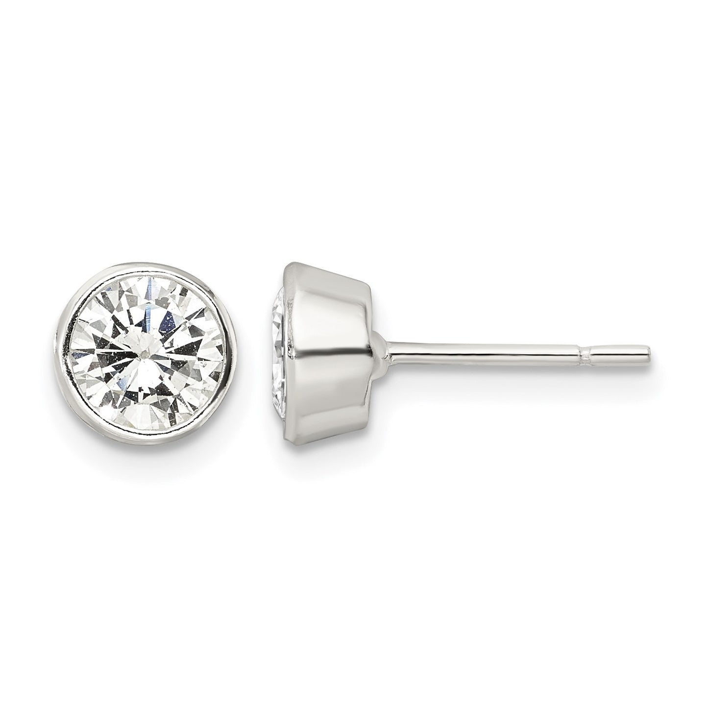 Sterling Silver Polished 6mm Round CZ Bezel Set Stud Earrings