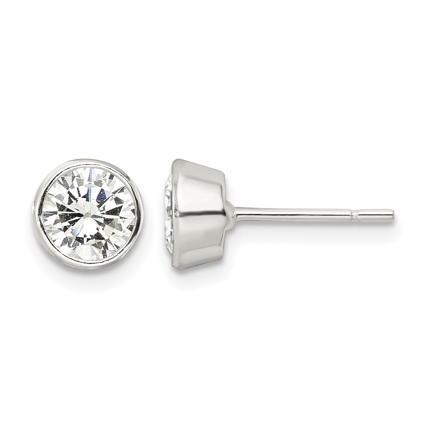 Sterling Silver Polished 6mm Round CZ Bezel Set Stud Earrings