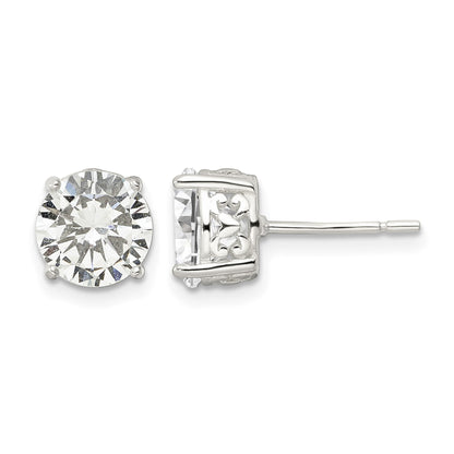 Sterling Silver Polished 8mm Round CZ Heart Basket Set Stud Earrings