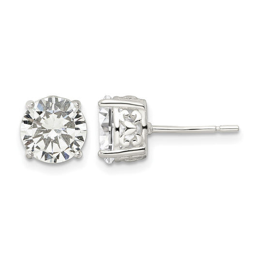 Sterling Silver Polished 8mm Round CZ Heart Basket Set Stud Earrings