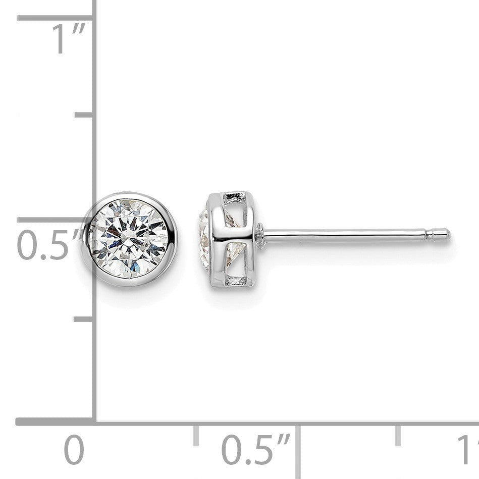 Sterling Silver Rhod-plated Polished 5mm Round CZ Bezel Set Stud Earrings