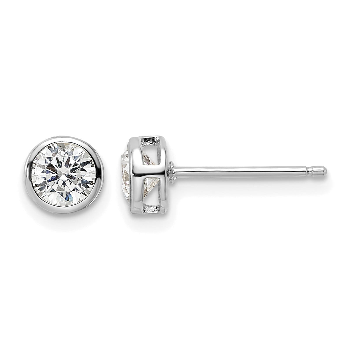 Sterling Silver Rhod-plated Polished 5mm Round CZ Bezel Set Stud Earrings