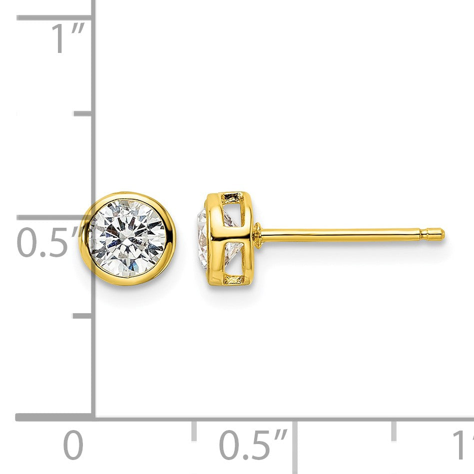 Sterling Silver Gold-tone Polished 5mm Round CZ Bezel Set Stud Earrings