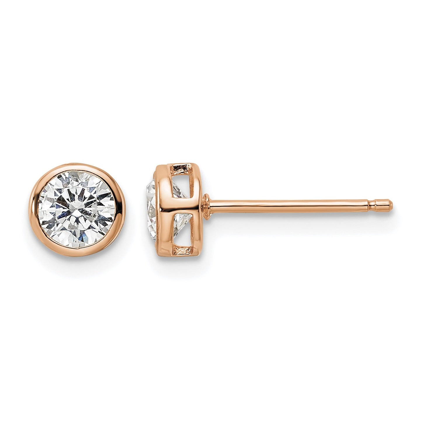 Sterling Silver Rose-tone Polished 5mm Round CZ Bezel Set Stud Earrings