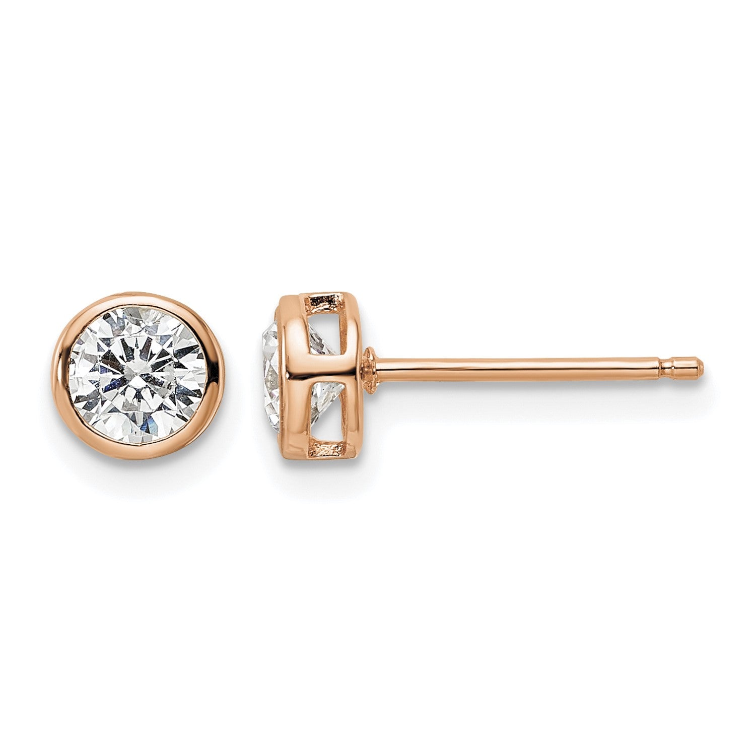 Sterling Silver Rose-tone Polished 5mm Round CZ Bezel Set Stud Earrings