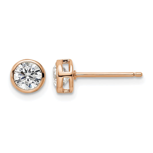 Sterling Silver Rose-tone Polished 5mm Round CZ Bezel Set Stud Earrings