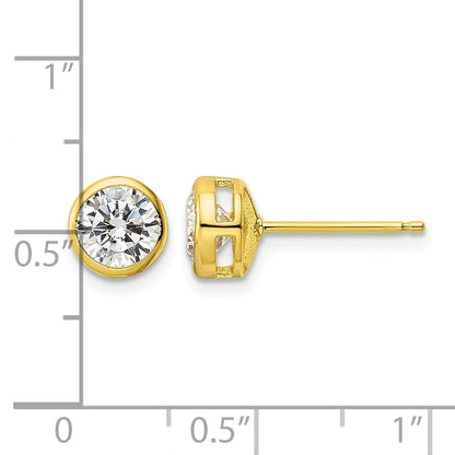 Sterling Silver Gold-tone Polished 6mm Round CZ Bezel Set Stud Earrings