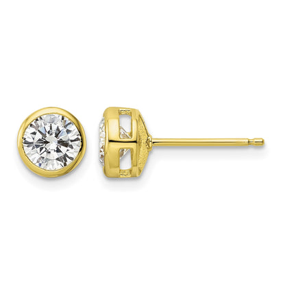 Sterling Silver Gold-tone Polished 6mm Round CZ Bezel Set Stud Earrings