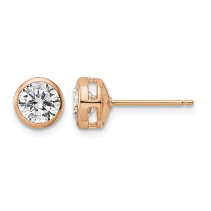 Sterling Silver Rose-tone Polished 6mm Round CZ Bezel Set Stud Earrings