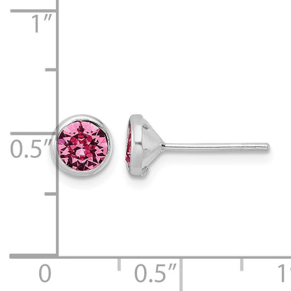 Sterling Silver Rhod-plated Polished 5mm Pink Crystal Bezel Stud Earrings