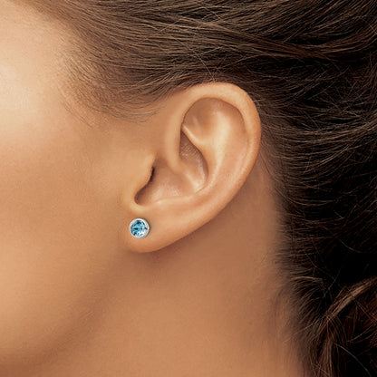 Sterling Silver Rhodium-plated Polished Blue Crystal Bezel Stud Earrings