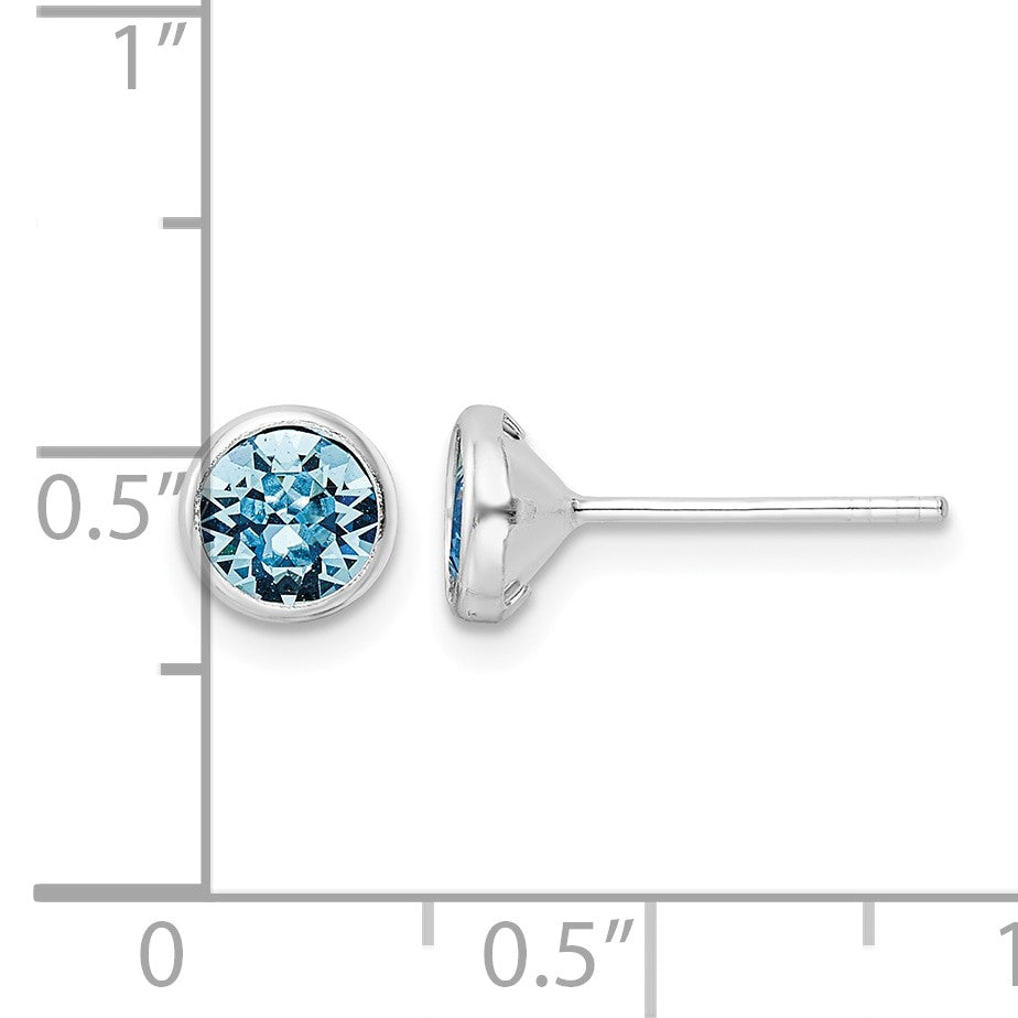 Sterling Silver Rhodium-plated Polished Blue Crystal Bezel Stud Earrings