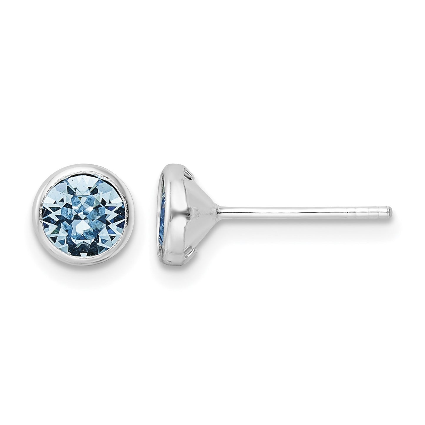 Sterling Silver Rhodium-plated Polished Blue Crystal Bezel Stud Earrings