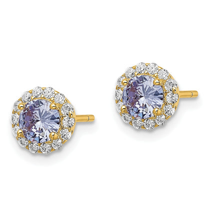 Sterling Silver Gold-plated Polished Purple & White CZ Halo Post Earrings