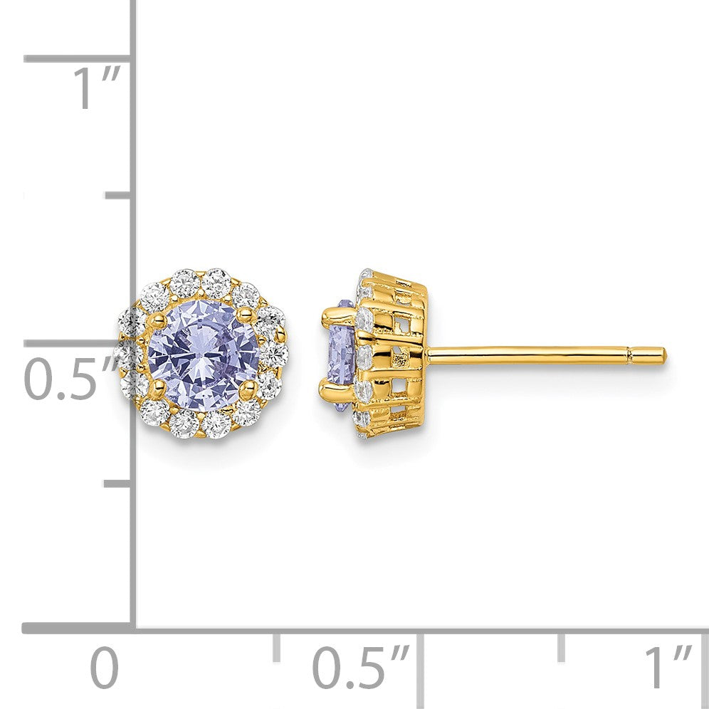 Sterling Silver Gold-plated Polished Purple & White CZ Halo Post Earrings