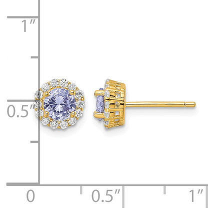 Sterling Silver Gold-plated Polished Purple & White CZ Halo Post Earrings