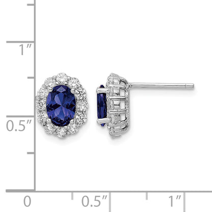 Sterling Silver Rhodium-plated Polished Blue & White CZ Oval Post Earrings