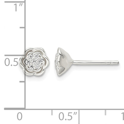 Sterling Silver Polished Floral CZ Post Earrings