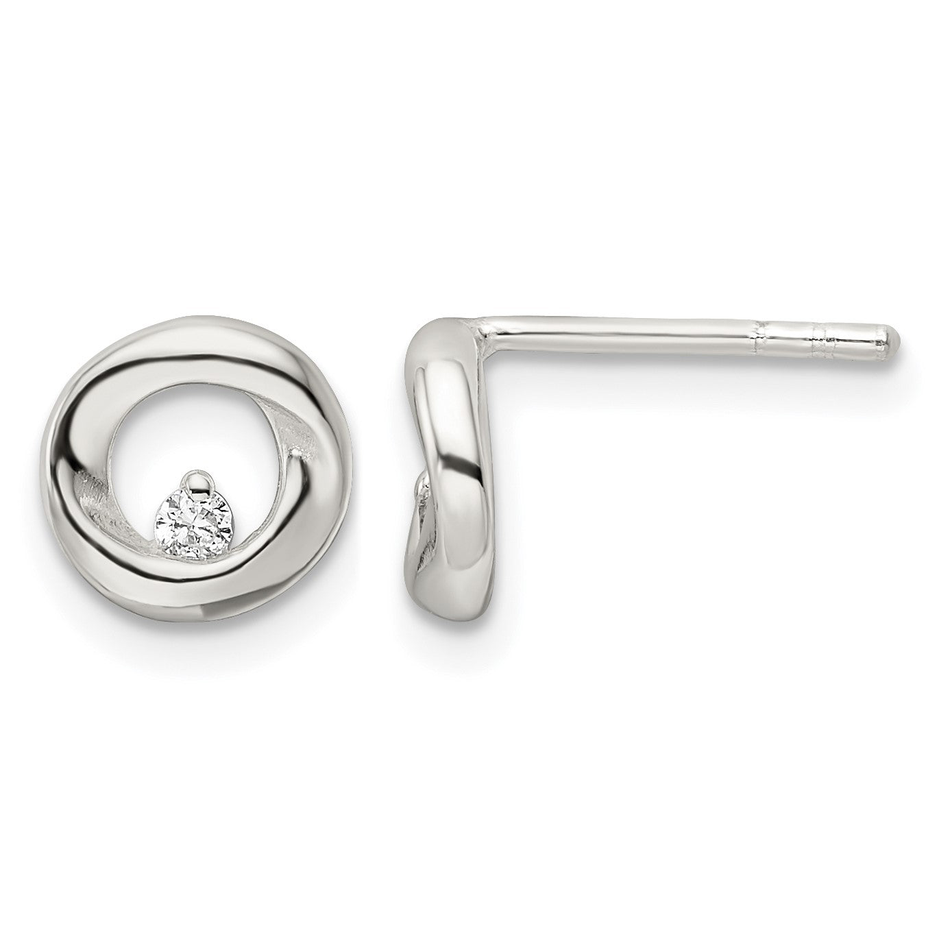 Sterling Silver Polished CZ Circle Post Earrings