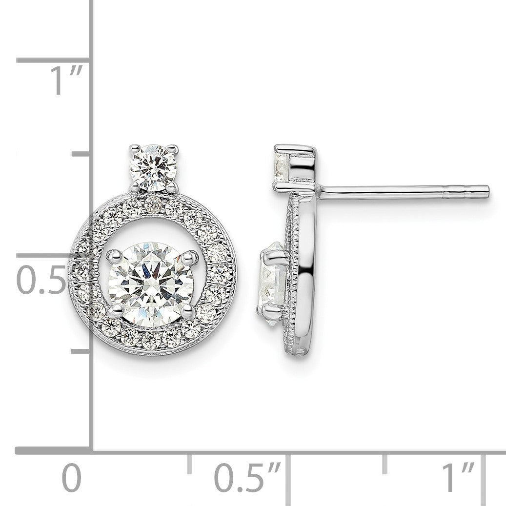Sterling Silver Rhodium-plated Polished CZ Halo Circle Post Earrings