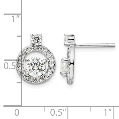 Sterling Silver Rhodium-plated Polished CZ Halo Circle Post Earrings