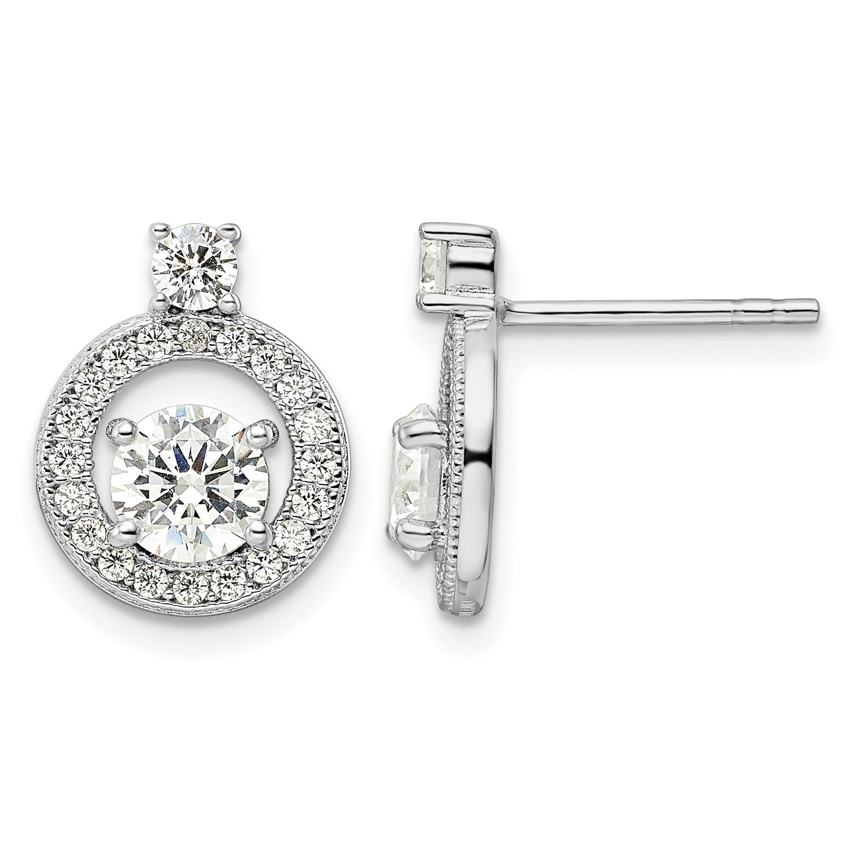 Sterling Silver Rhodium-plated Polished CZ Halo Circle Post Earrings