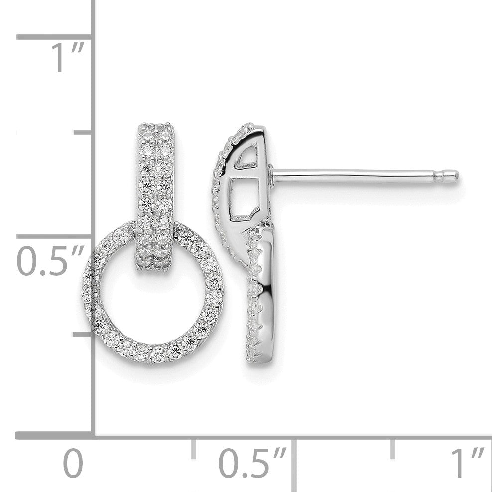 Sterling Silver Rhodium-plated Polished CZ Circle Post Dangle Earrings