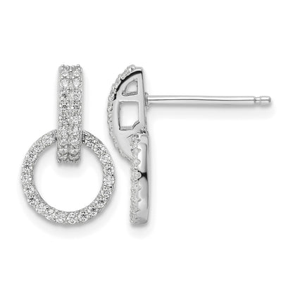 Sterling Silver Rhodium-plated Polished CZ Circle Post Dangle Earrings