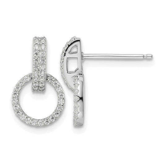 Sterling Silver Rhodium-plated Polished CZ Circle Post Dangle Earrings