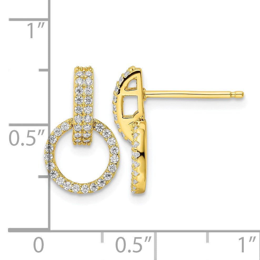 Sterling Silver Gold-tone Polished CZ Circle Post Dangle Earrings