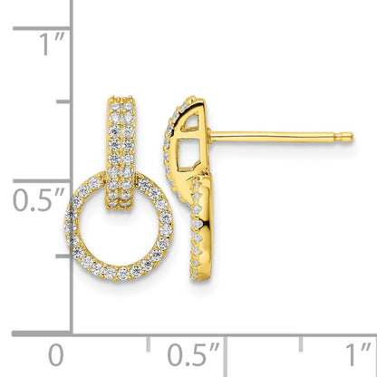Sterling Silver Gold-tone Polished CZ Circle Post Dangle Earrings