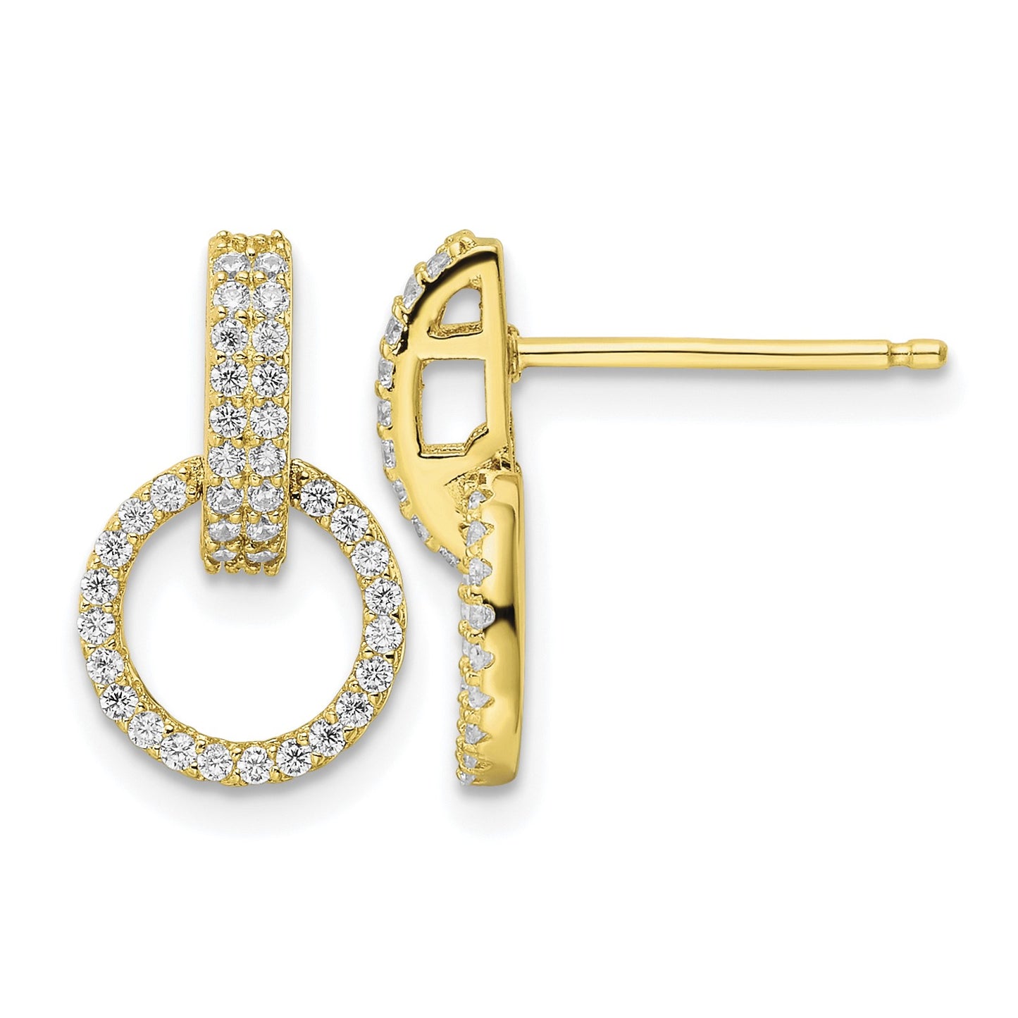 Sterling Silver Gold-tone Polished CZ Circle Post Dangle Earrings