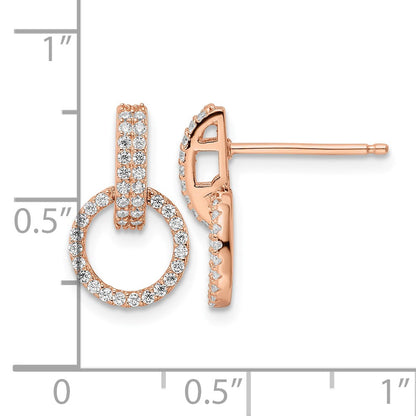 Sterling Silver Rose-tone Polished CZ Circle Post Dangle Earrings
