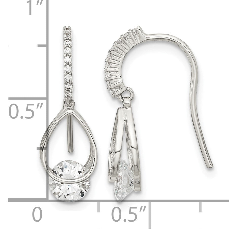 Sterling Silver Rhodium-plated Polished Fancy CZ Dangle Earrings