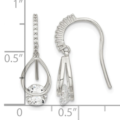 Sterling Silver Rhodium-plated Polished Fancy CZ Dangle Earrings