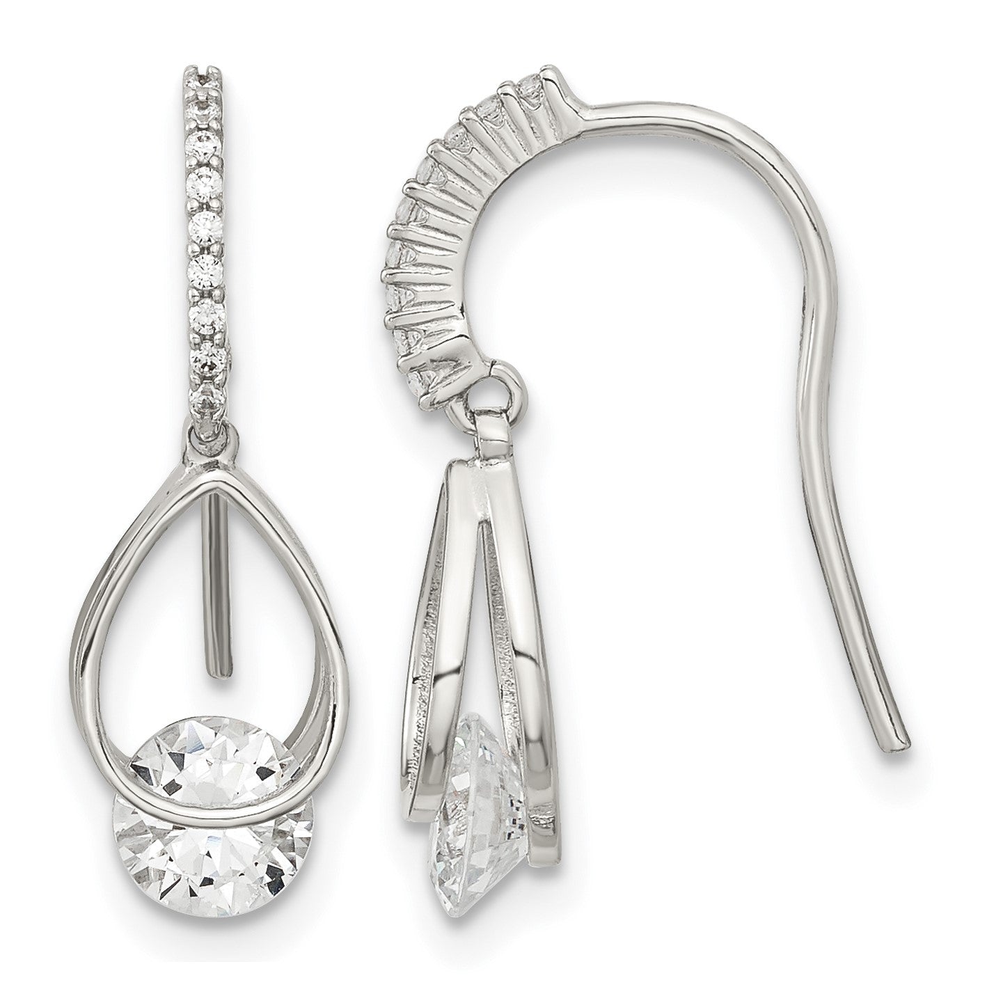 Sterling Silver Rhodium-plated Polished Fancy CZ Dangle Earrings