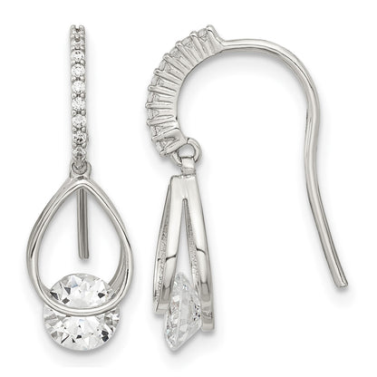 Sterling Silver Rhodium-plated Polished Fancy CZ Dangle Earrings