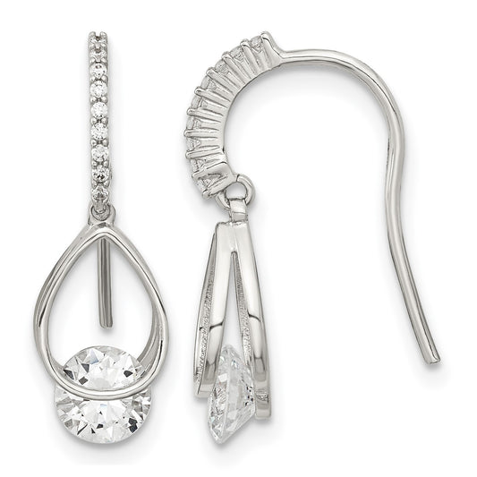 Sterling Silver Rhodium-plated Polished Fancy CZ Dangle Earrings