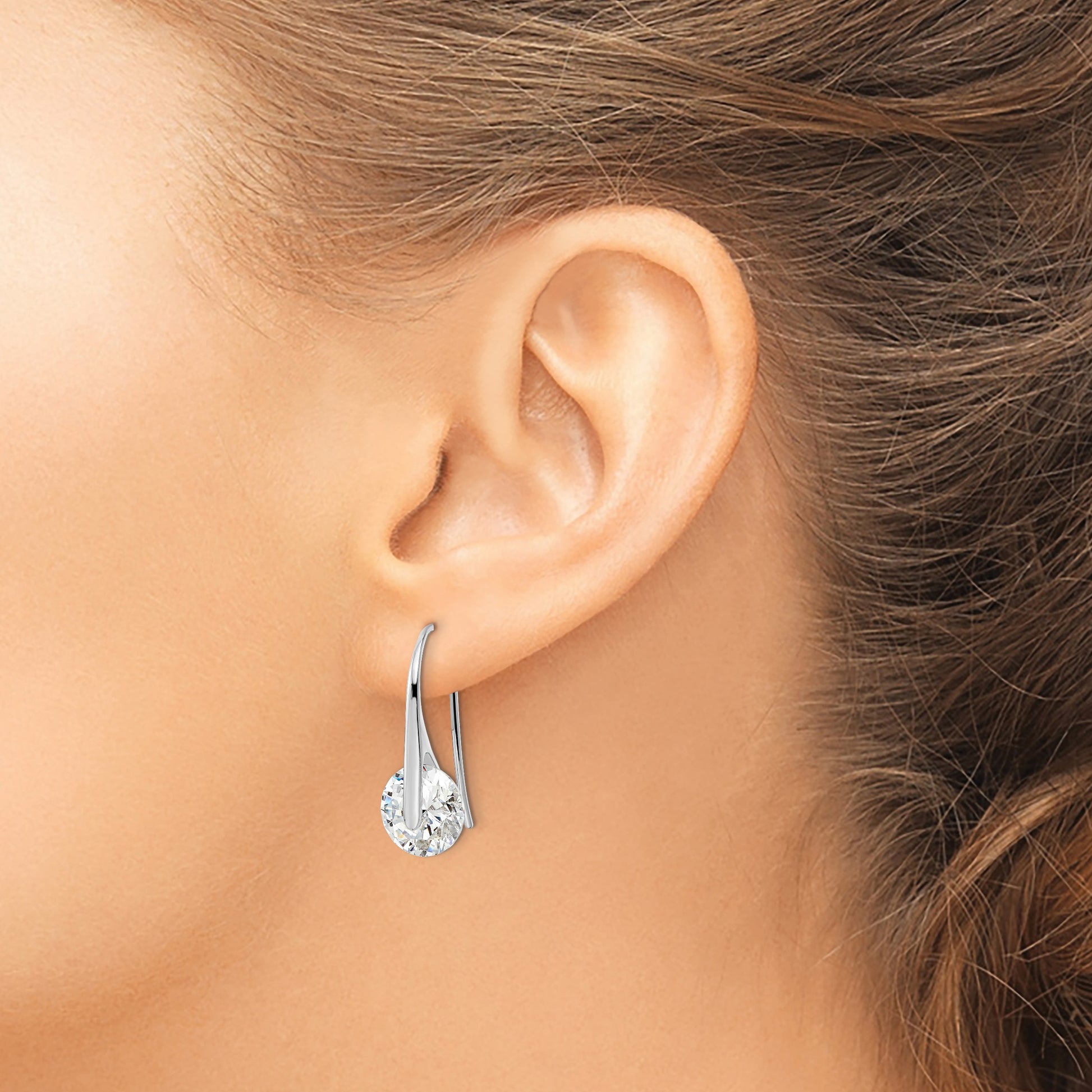Sterling Silver Rhodium-plated Polished Round CZ Dangle Earrings