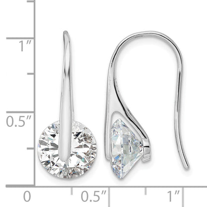 Sterling Silver Rhodium-plated Polished Round CZ Dangle Earrings