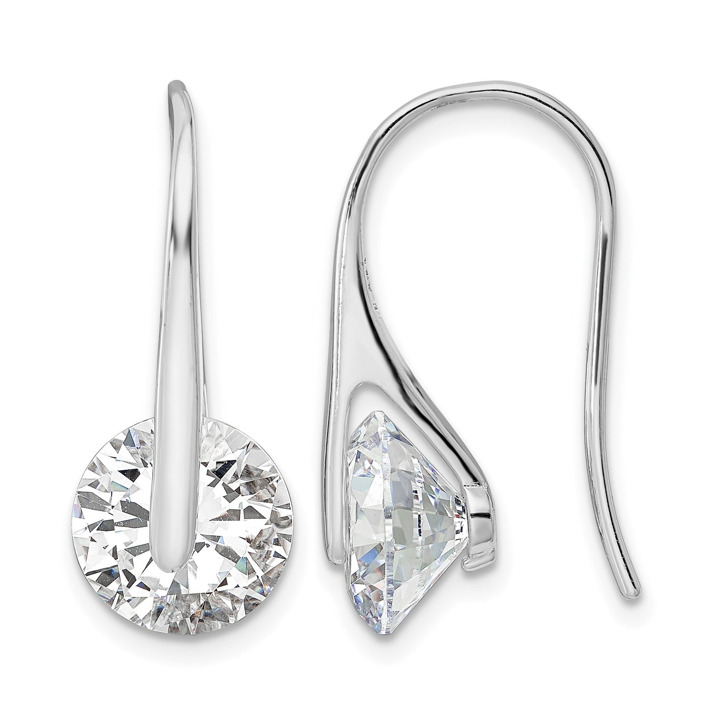 Sterling Silver Rhodium-plated Polished Round CZ Dangle Earrings
