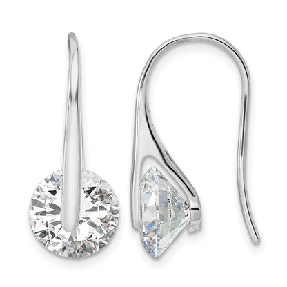 Sterling Silver Rhodium-plated Polished Round CZ Dangle Earrings