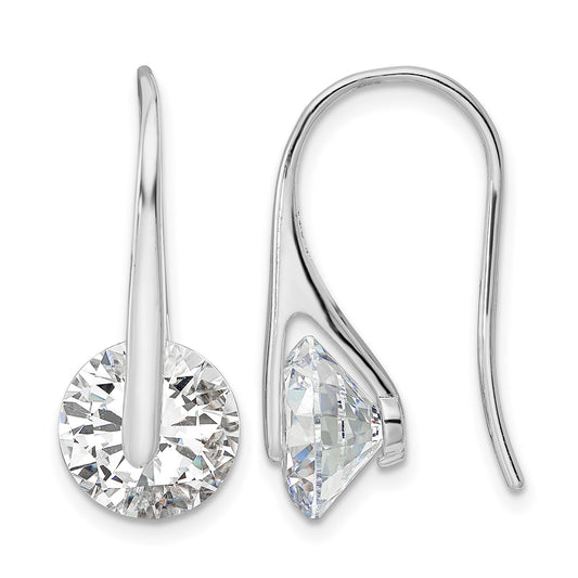 Sterling Silver Rhodium-plated Polished Round CZ Dangle Earrings