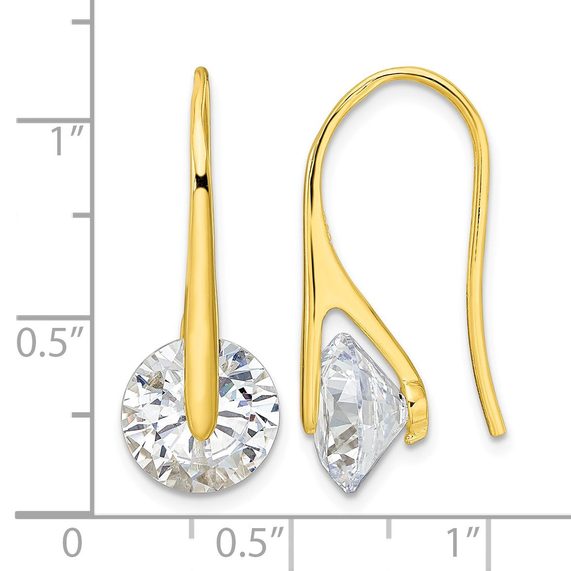 Sterling Silver Gold-tone Polished Round CZ Dangle Earrings